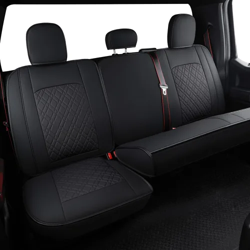 Vista 6 de LUCKYMAN CLUB Juego completo de fundas de asiento F150 Q7, para Ford F150 2015-2023 y F250 F350 F450 2017-2023 (juego completo, negro)