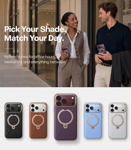 Vista 9 de TORRAS Funda de cuero para iPhone 18 Pro Max, soporte magnético 360, morado Morado borgoña.