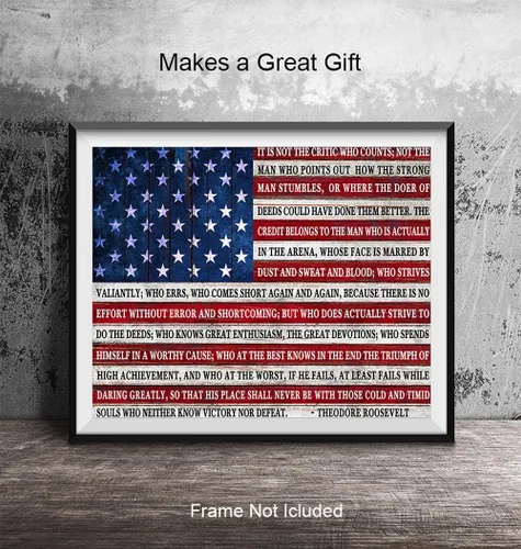 Vista 4 de Teddy Roosevelt - Póster impreso con cita de «Man in the Arena», 8 x 10 pulgadas, arte de pared «Daring Greatly», decoración de habitación, regalo