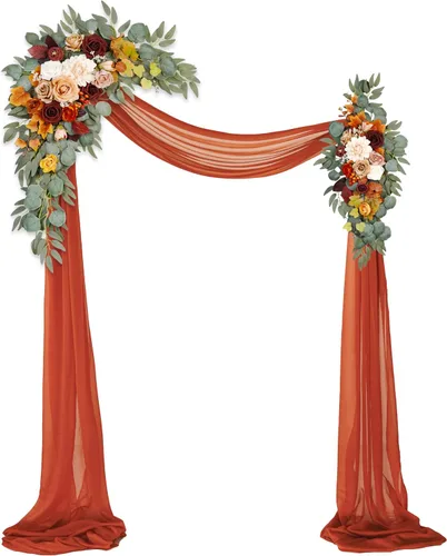 Vista 13 de [Usado] Kit de flores artificiales para arco de boda (paquete de 3), 2 piezas de decoración de arco de flores artificiales, 1 cortina transparente