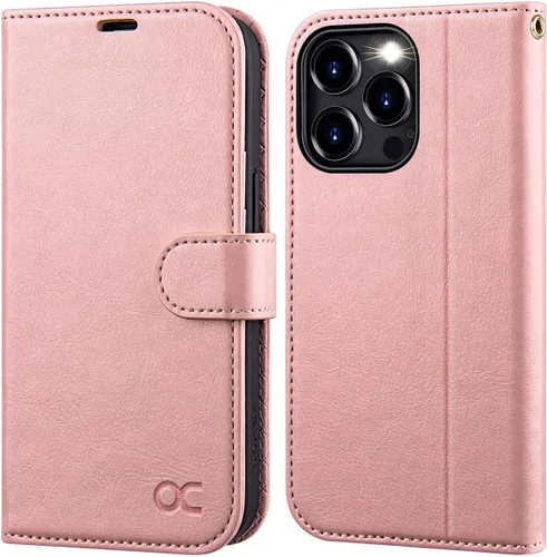 Vista 12 de OCASE Funda tipo cartera compatible con iPhone 15 Pro, de piel sintética, con tarjetero, bloqueo RFID, soporte para teléfono