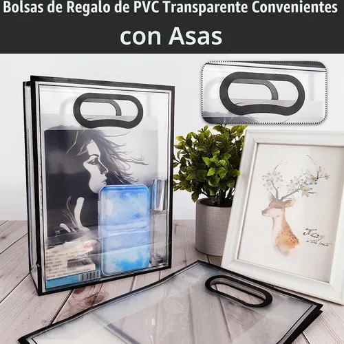 Vista 3 de LNAUJS Paquete de 8 bolsas de regalo de plástico transparente con asas, bolsas de regalo transparentes reutilizables para cumpleaños, bodas, regalos