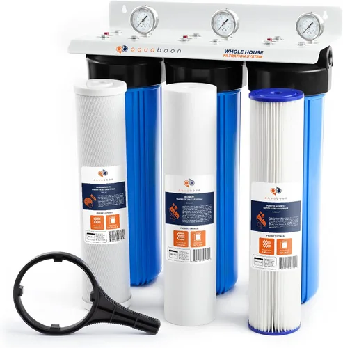 Vista 10 de Aquaboon Sistema de filtro de agua de 3 etapas para toda la casa, filtros de polipropileno y sedimentos para heridas de cuerda para agua de pozo