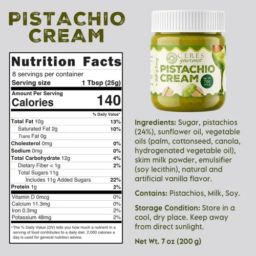 Vista 2 de Ceres Gourmet Crema de pistacho para untar, 7 onzas, 30% mantequilla de pistacho real para Dubai Kit de barra de chocolate, crema de pistacho