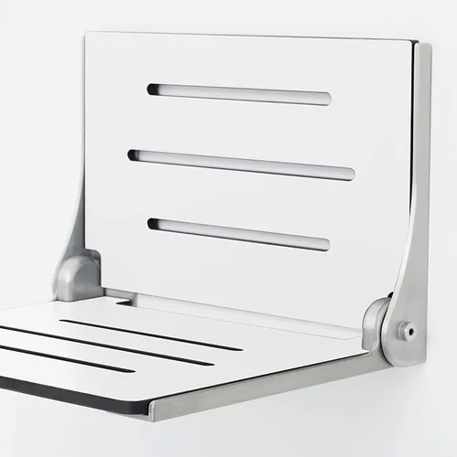 Vista 9 de Seachrome Lift-Assist Silhouette - Ducha plegable con respaldo alto, asiento de almendra con marco de bronce