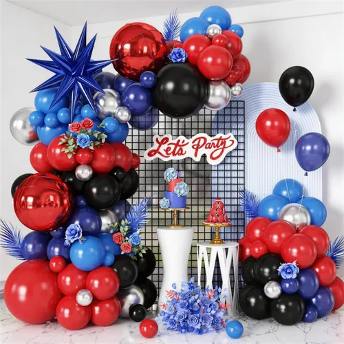Vista 10 de Kit de guirnalda de arco de globos de color azul, blanco y plateado con globos de bola de discoteca, globos de papel de aluminio de estrella