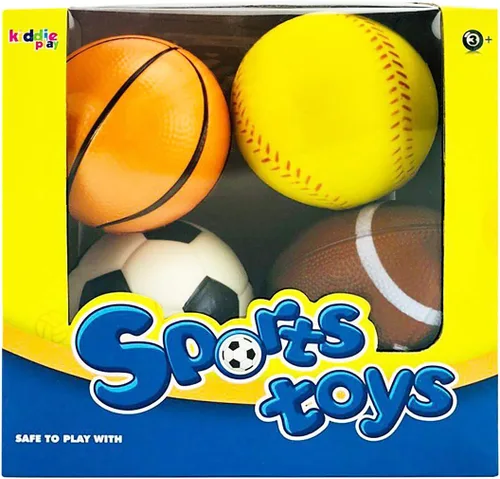 Vista 4 de Kiddie Play Bolas de espuma suave para niños pequeños y niños (juego de 4) Balón de fútbol de 4 pulgadas, béisbol, baloncesto y fútbol de 6