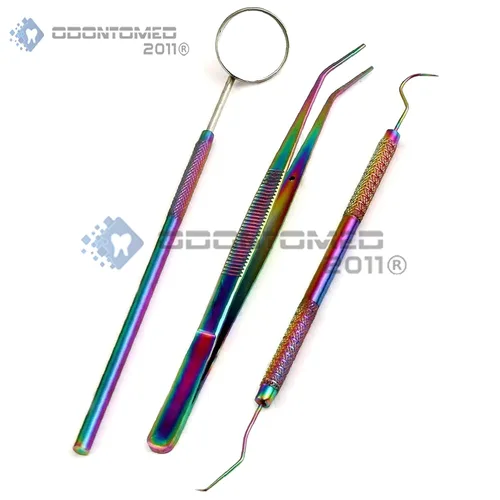 Vista 2 de Juego de 3 piezas de instrumentos dentales básicos de acero inoxidable, espejo bucal, alicates de algodón, ideal para uso personal y amigable
