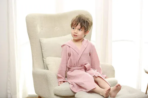 Vista 5 de Bata de baño de algodón orgánico, suave y transpirable, bata de bebé para niños, bata de muselina con capucha para niños y niñas