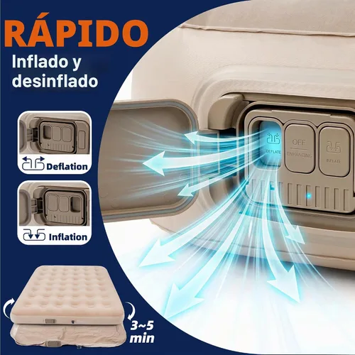Vista 4 de Colchón de aire Queen de 10 pulgadas con bomba integrada, colchón inflable Queen autoinflable, cama de aire portátil para invitados, cama