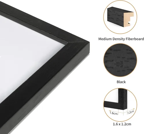 Vista 2 de ATOBART Juego de 3 portarretratos de 4 x 6, marco de fotos de madera negra para pared y mesa, se adapta a 3.5 x 5 pulgadas con paspartú o 4 x 6 sin