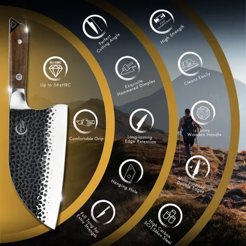 Vista 4 de Cuchillo de carnicero hecho a mano forjado de cocina cuchillo de chef Grandsharp Pro Razor Sharp Serbio recubierto de acero para carne y verduras
