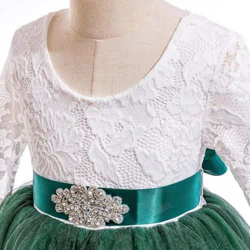 Vista 5 de Glamulice Lace Sleeve Flower Girl Dress A-Line Straight Tutu Tulle Backless Princess Puffy Dresses Party Pageant Gown