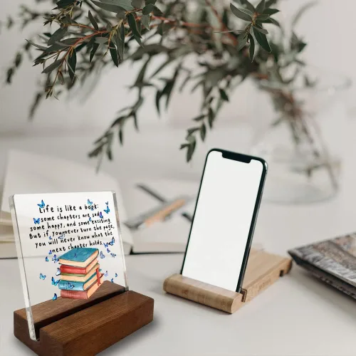 Vista 5 de vizuzi Letrero inspirador para decoración de escritorio de oficina en casa, regalo inspirador para amantes de los libros, mariposa, acrílico
