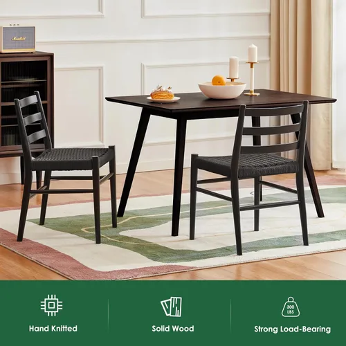 Vista 7 de Stary Sillas de comedor de madera de la rota con el asiento tejido cómodo, totalmente montadas Nogal - Juego de 2
