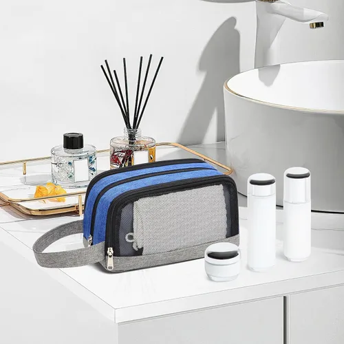 Vista 6 de Yeiotsy Neceser de viaje para hombre – Color Clash Dopp Kit con bolsillos de malla, organizador de afeitado duradero para gimnasio, camping y viajes