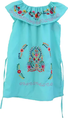 Vista 5 de Leos Imports Vestido tradicional mexicano Jocie bordado a mano, sin mangas, con volantes, vestido de fiesta para niñas, fabricado en México
