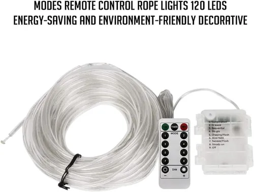 Vista 2 de Tira de luces LED que funciona con pilas, cadena de luces de hadas de 40 pies, 120 LEDs, 8 modos, para exteriores, impermeable