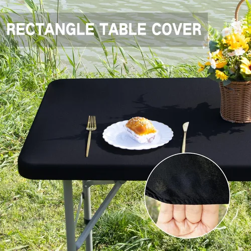 Vista 3 de Mantel de mesa rectangular de 4 pies con ajuste elástico, mantel de elastano elástico de 4 pies para mesas de comedor, para interiores y exteriores
