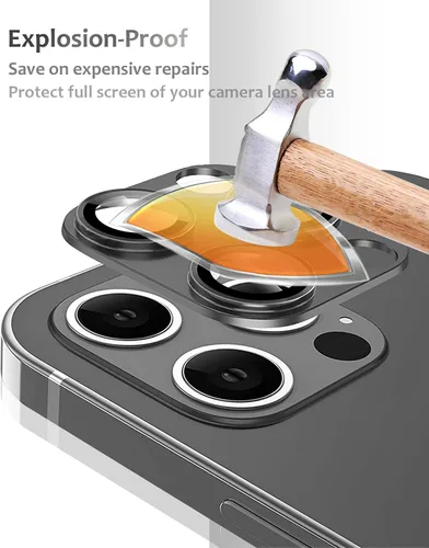 Vista 5 de Protector de lente de cámara compatible con iPhone 13 Pro / 13 Pro Max, protector de lente de cámara de vidrio templado de metal Plus, compatible