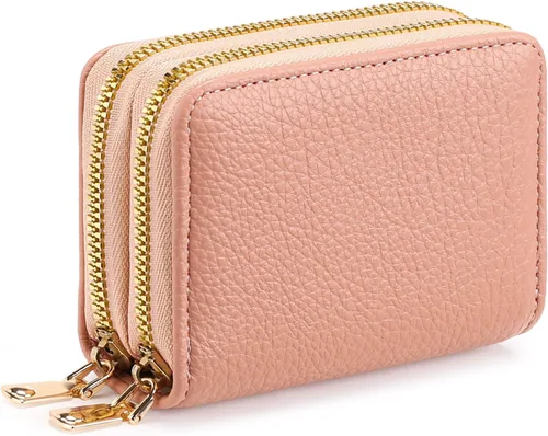 Vista 12 de FALAN MULE Cartera de Cuero para Tarjetas de Crédito con Bloqueo RFID Pequeña para Mujeres con Muñequera, Azul claro, Vintage