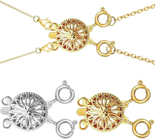 Vista 11 de Dailyacc Cierre de collar en capas para mujer, cierre de joyería deslizante de plata y oro de 14 quilates, conectores de pulsera