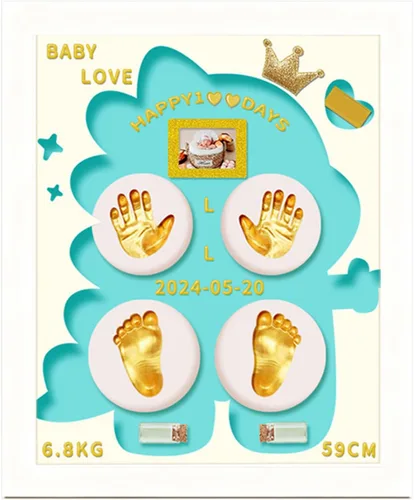 Vista 13 de MCstars Kit de manos y huellas para bebé con marco de fotos, marco de recuerdo personalizado para recién nacido, fabricante de huellas y huellas