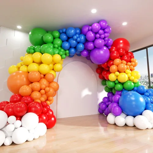 Vista 6 de Kit de arco de globos negros y dorados, ADOINBY 140 piezas de globos de látex confeti negros, blancos y dorados metálicos de 18, 12, 10 y 5