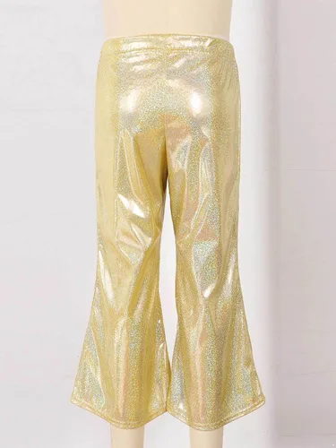 Vista 5 de Agoky Pantalones de baile de lentejuelas brillantes para niñas y niñas, pantalones acampanados de pierna ancha, pantalones acampanados para hip hop