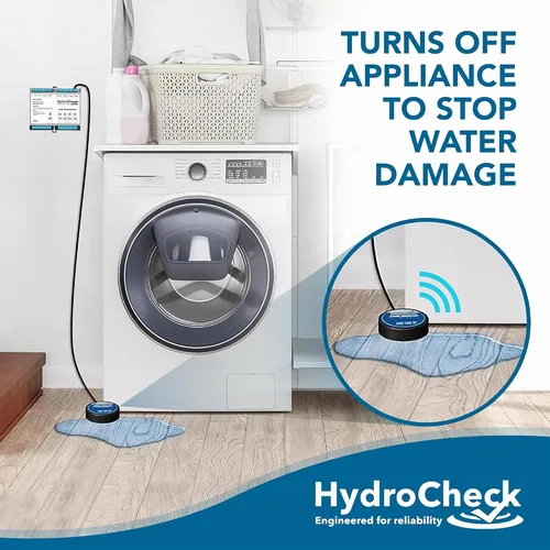 Vista 3 de Sistema de Apagado Automático de Agua HydroCheck - Dispositivo Inteligente de Detección de Fugas - Alarma de Sensor de Humedad Comercial - Carga