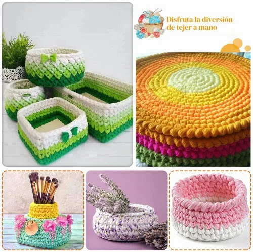 Vista 6 de 2 piezas de tela elástica para camisetas, hilo de crochet para tejer DIY, hilo de punto grueso tipo espagueti para proyectos de bolsos, mantas Aqua
