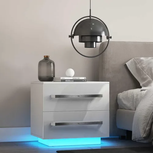 Vista 3 de Bedroom Nightstands Modern Luxury Nighstand Bedside Table LED Storage Cabinet Sofa Bed side Table High Gloss Coffee Table Home Furniture Night Stand
