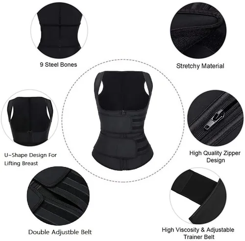 Vista 3 de LeongLzt Entrenador de cintura para mujer moldeador de cintura corsé sin mangas chaleco recortador de cintura con correas Negro