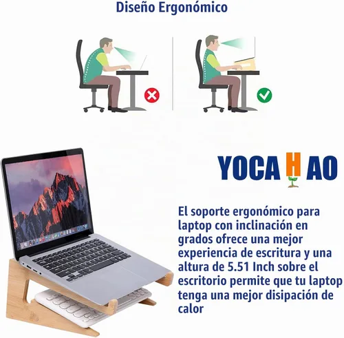 Vista 3 de Wooden Laptop Stand Vertical Laptop for 13-18.6in,Bamboo Stand for Desk