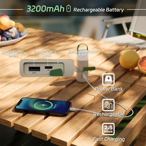 Vista 3 de Linterna de campamento, linterna recargable de 350 horas de tiempo de funcionamiento, linterna de 3200 mAh con 4 modos, luz impermeable para tienda