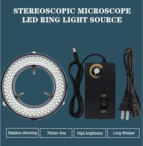 Vista 9 de TreochtFUN - Iluminador ajustable con anillo de luz LED para microscopio 144 Microscope Light Source for Lab Stereo ,with Industry Power Adapter