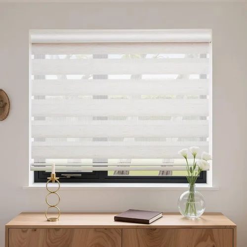 Vista 2 de MYshade Persianas Cebra Sin Cordón con Función de Parada Libre - Filtrado de Luz de Doble Capa y Cortinas Translúcidas de Privacidad para Día y Beige