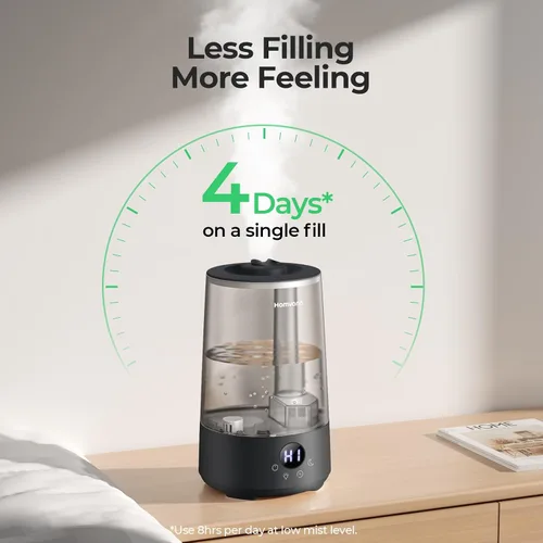 Vista 3 de Homvana Humidificadores para dormitorio y hogar, 3.6 L de llenado superior de niebla fría 34 horas de tiempo súper largo, silencioso 23 dB