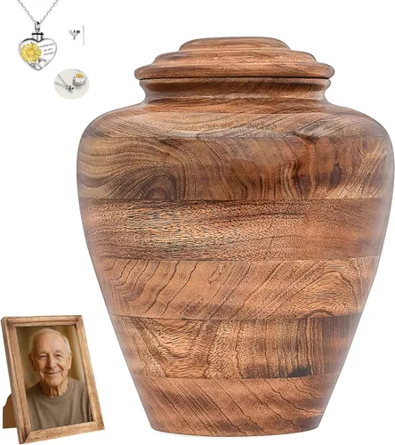 Vista 8 de Urnas de cremación de madera para cenizas humanas con marco de fotos, urna conmemorativa de madera de mango para adultos, hombres y mujeres, urna
