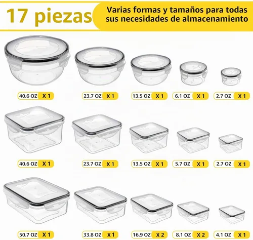 Vista 2 de 34 recipientes de almacenamiento de alimentos con tapas herméticas