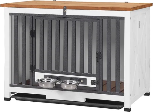 Vista 7 de GUTINNEEN Muebles de Jaula para Perros Plegables Perrera para Perros Pequeños Medianos Grandes Casa de Madera Maciza para Perros con Cuenco Jaula