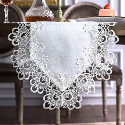 Vista 9 de ARTABLE Mantel rectangular de tela de encaje con borde de macramé, manteles de cocina bordados transparentes para elegantes mesas largas de Blanco