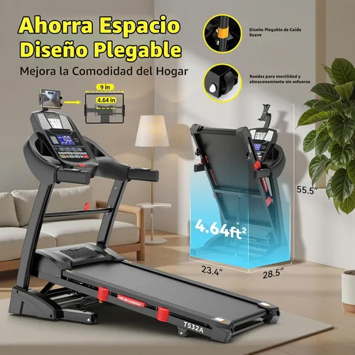 Vista 9 de Cinta de correr con inclinación automática del 15% de capacidad de 400 libras, máquina de correr plegable de 5.1 HP para el hogar con mango