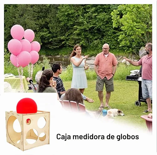 Vista 7 de Cubo de medición de globos de madera ensamblable de 9 agujeros, caja de medición de herramientas para fiestas, cumpleaños, decoraciones de boda