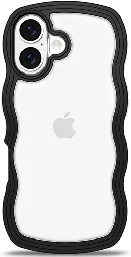 Vista 80 de Anuck Funda para iPhone 13 Pro con borde ondulado, diseño trasero transparente, agarre antideslizante, forma de marco rizado ondulado, a prueba