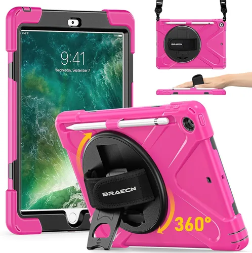 Vista 13 de BRAECN Funda para iPad 6ª/5ª Generación, Funda iPad 9.7 2018/2017 - Resistente a Prueba de Golpes con Soporte para Lápices, Correa de Hombro y Negro