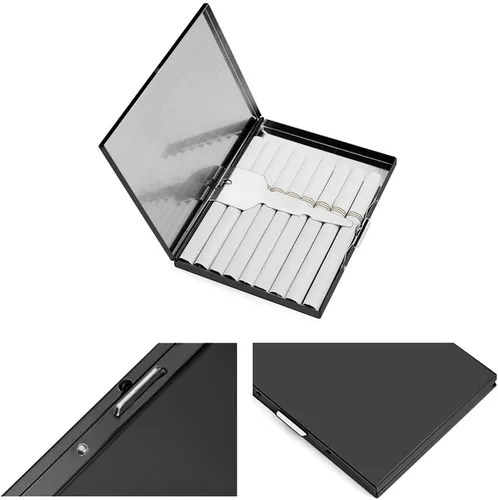 Vista 4 de Caja de cigarrillos extra delgada de acero inoxidable Estuche de cigarrillos de metal para 100's y 84's (Negro)