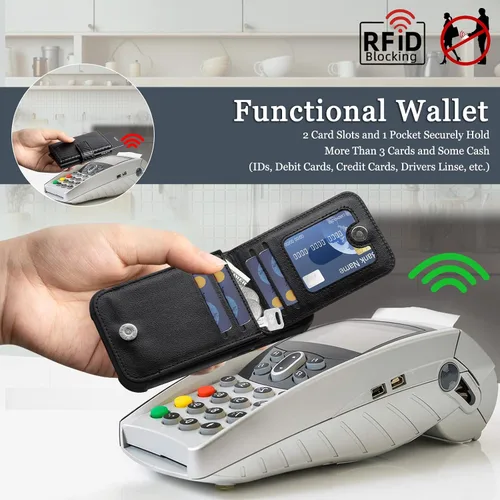 Vista 4 de VANAVAGY Funda tipo cartera compatible con iPhone 14 Pro Max para mujeres y hombres, de piel sintética, cierre magnético, con bloqueo RFID Negro