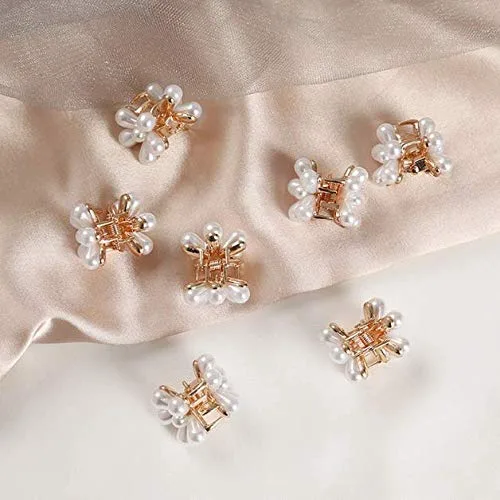 Vista 4 de 5 piezas de mini pinzas de perlas con diseño de flores para mujeres y niñas