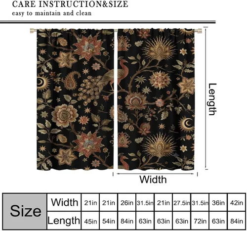 Vista 132 de Cortinas opacas con estampado de flores de cachemira, estampado de cachemira sobre fondo blanco, para decoración del hogar, cocina, restaurante